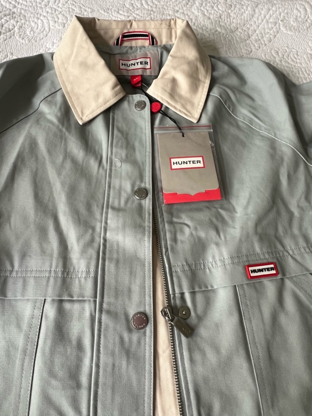 NWT Hunter Light Blue Canvas Jacket with Cream Contrast Collar